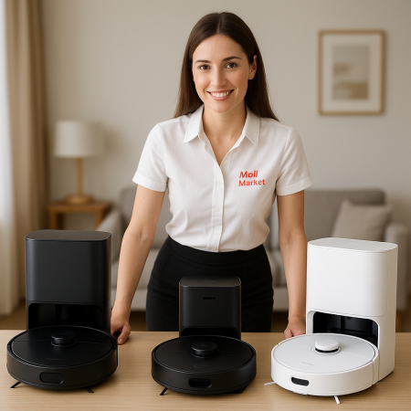 Comparația aspiratoarelor robot Dreame D10s Plus (negru), Roborock Q Revo Pro (negru) și Dreame L20 Ultra (alb): diferențe esențiale