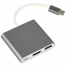 Видеоадаптер Cablexpert A-CM-HDMIF-02-SG, USB-C (M) x USB-C (F) - XHDMI (F) x USB A (F), 0,1м, Серебристый