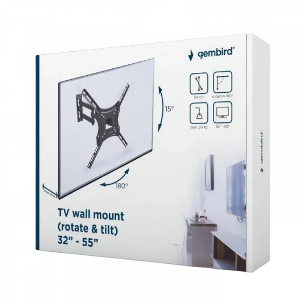 Suport înclinat pe perete Gembird WM-55RT-05, Negru