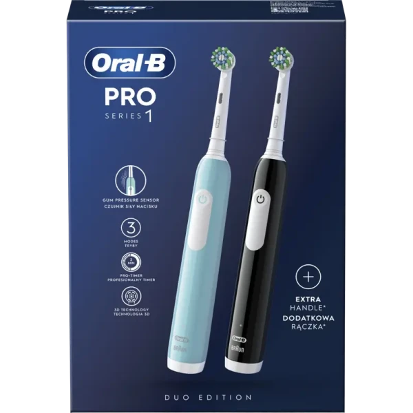 Электрическая зубная щетка Braun Oral-B Pro 1 Duo, Черный | Голубой