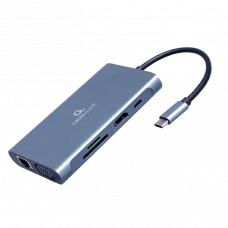 Видеоадаптер Cablexpert A-CM-COMBO7-01, USB Type-C - LAN, VGA, HDMI, USB Type-C, USB Type-A, SD card-reader, Серый