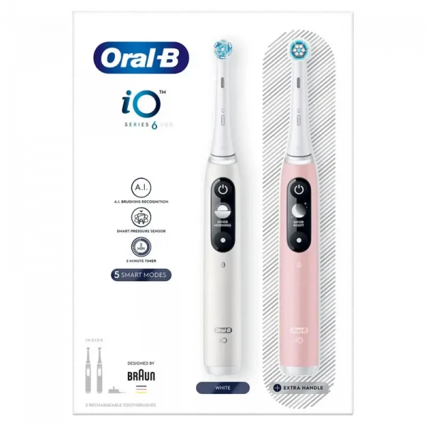 Periuță de dinți electrică Braun Oral-B iO 6 Duo, Alb | Roz