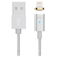 Зарядный кабель Hoco U16 Magnetic Lightning Cable, USB Type-A/Lightning, 1,2м, Серебристый