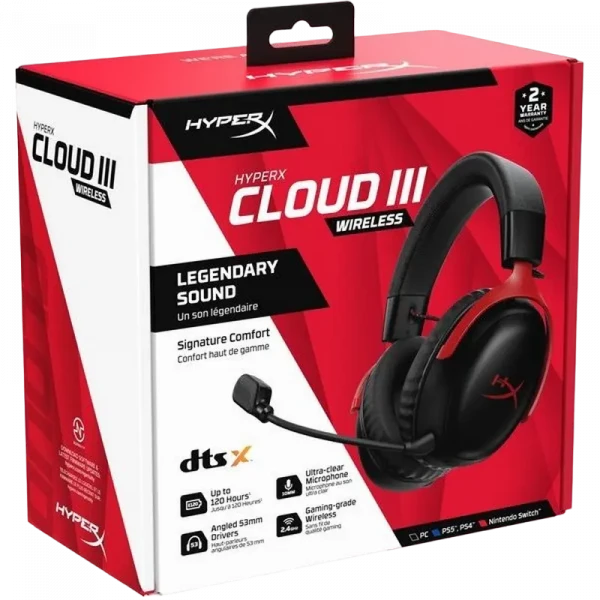 Наушники HyperX Cloud III Wireless, Беспроводной, Черный | Красный