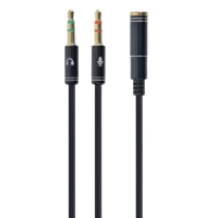 Аудио адаптер Cablexpert CCA-418M, 3.5mm 4-pin (F) - 2x3.5mm 3-pin (M), 0,2м, Чёрный