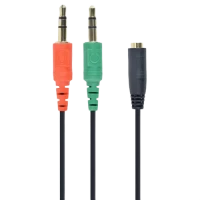 Audio Adaptor Cablexpert CCA-418, 3.5mm 4-pin (F) - 2x3.5mm 3-pin (M), 0,2m, Negru