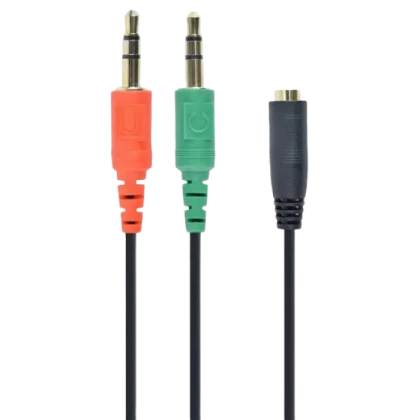 Аудио адаптер Cablexpert CCA-418, 3.5mm 4-pin (F) - 2x3.5mm 3-pin (M), 0,2м, Чёрный