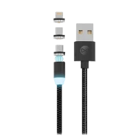 Cablu încărcare și sincronizare Forever Magnetic Cable 3in1, USB Type-A/Micro USB, Type-C, Lighting, 1m, Negru