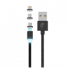 Cablu încărcare și sincronizare Forever Magnetic Cable 3in1, USB Type-A/Micro USB, Type-C, Lighting, 1m, Negru