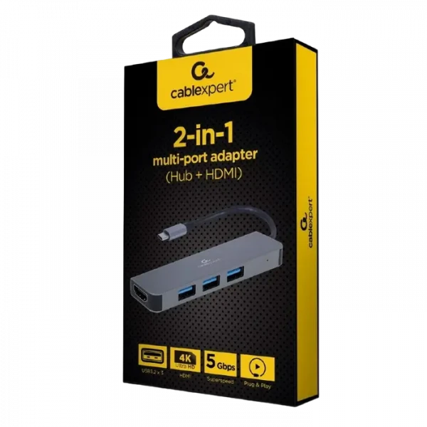 Adaptor Video Cablexpert A-CM-COMBO2-01, USB Type-C - USB Type-A, HDMI, Gri