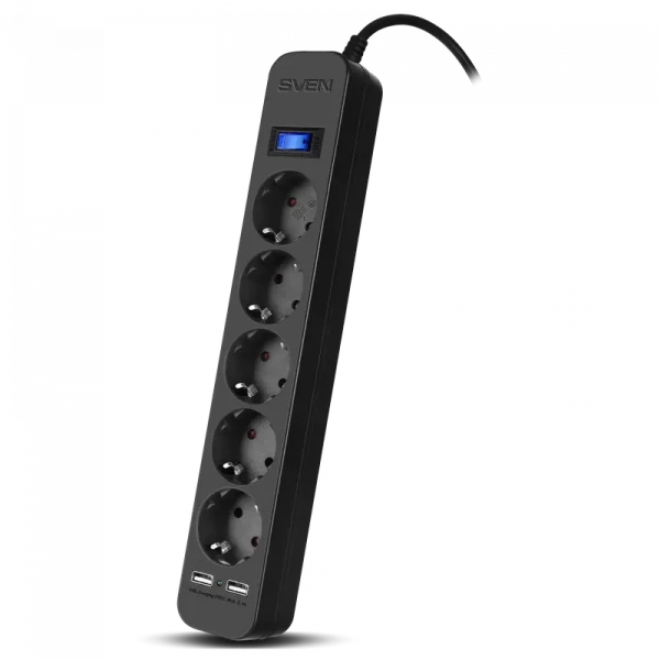 Prelungitor electric SVEN SF-05LU, 5 Prize, 5m, Negru