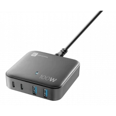 Зарядное устройство Cellularline Wall Charger GAN, 4 Ports, 100Вт, Чёрный