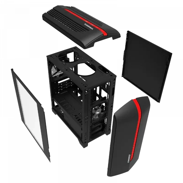 Компьютерный корпус Gamemax Centauri, Midi-Tower, Без блока питания, Черный/Красный