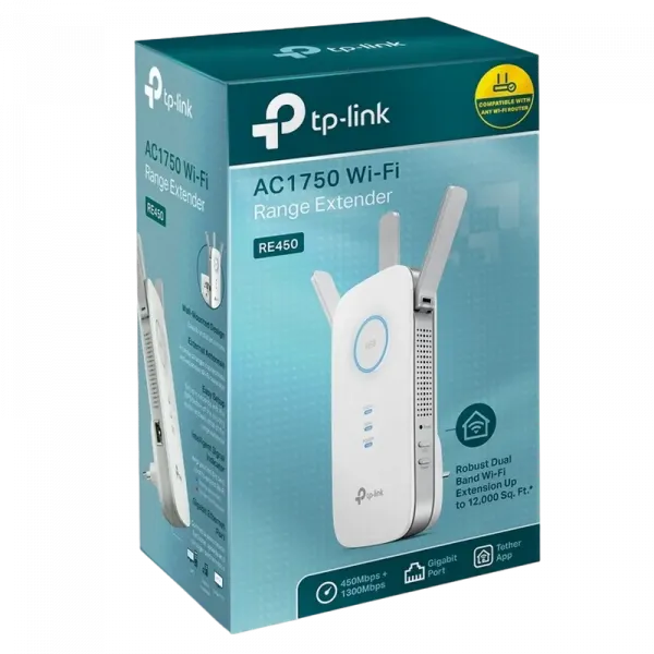 Усилитель Wi‑Fi сигнала TP-LINK RE450, 450 Мбит/с, 1300 Мбит/с, Белый
