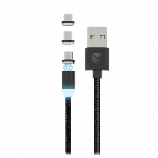 Cablu încărcare și sincronizare Forever Magnetic Cable 3in1, USB Type-A/Micro USB, Type-C, Lighting, 1m, Negru