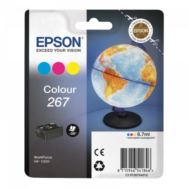 Картридж чернильный Epson T267, C13T26704010, Трехцветный C/M/Y
