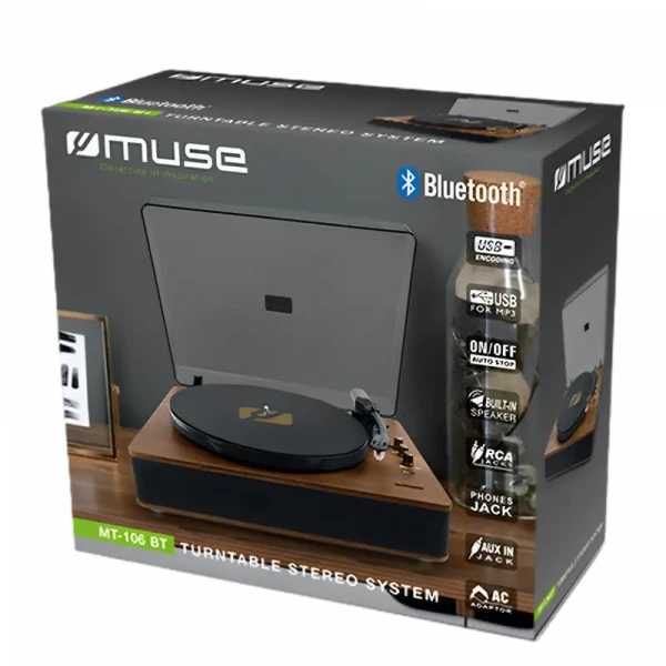 Placă turnantă de vinil MUSE MT-106 BT, Cafeniu