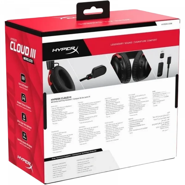 Наушники HyperX Cloud III Wireless, Беспроводной, Черный | Красный