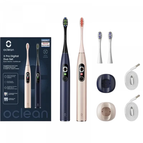 Periuța de dinți electrică sonică Oclean X pro Digital Duo Set, Albastru | Auriu