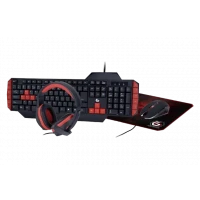 Set Tastatură + Mouse + Mouse Pad + Căști Gembird GGS-UMG4-02, Cu fir, Negru/Rosu