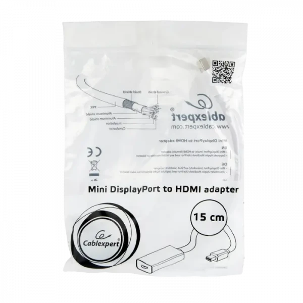 Adaptor Video Cablexpert A-mDPM-HDMIF-02-W, MiniDP (M) - HDMI (F), 0,15m, Alb