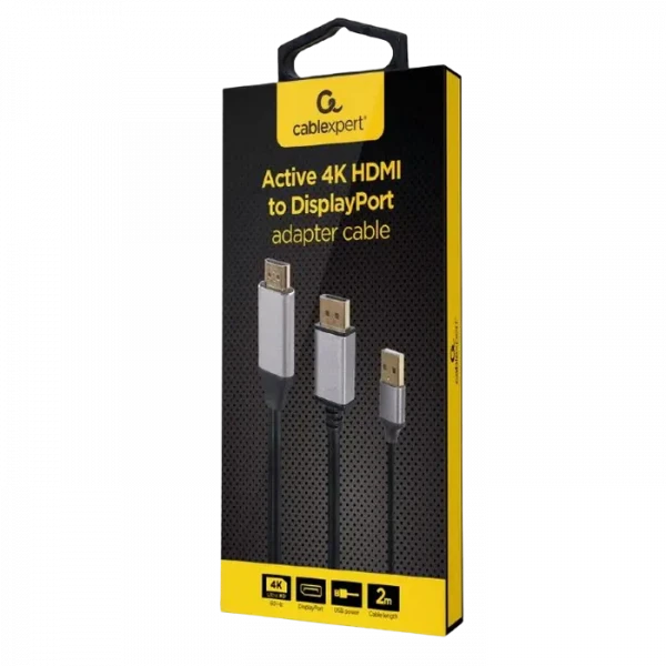 Переходник Cablexpert A-HDMIM-DPM-01, HDMI (M) - DisplayPort (M), 2 м, Чёрный