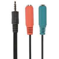Аудио адаптер Cablexpert CCA-417, 3.5mm 4-pin (M) - 2x 3.5mm 3-pin (F), 0,2м, Чёрный