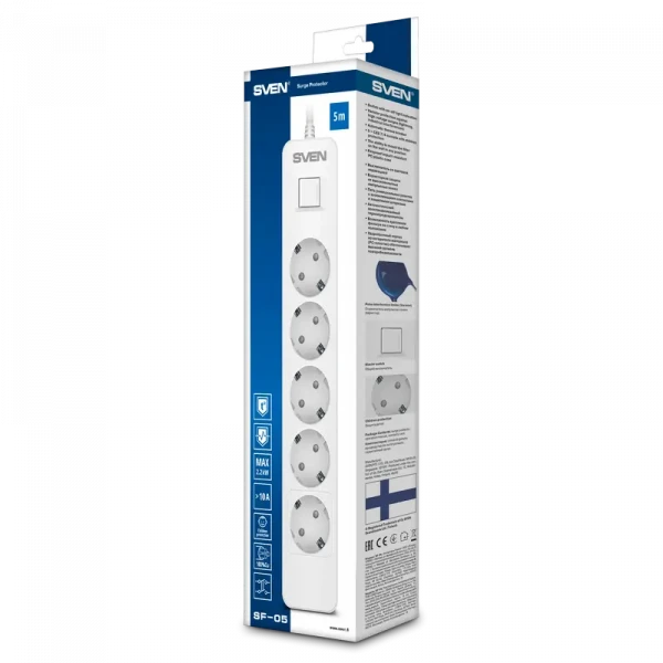 Prelungitor electric SVEN SF-05, 5 Prize, 5m, Alb