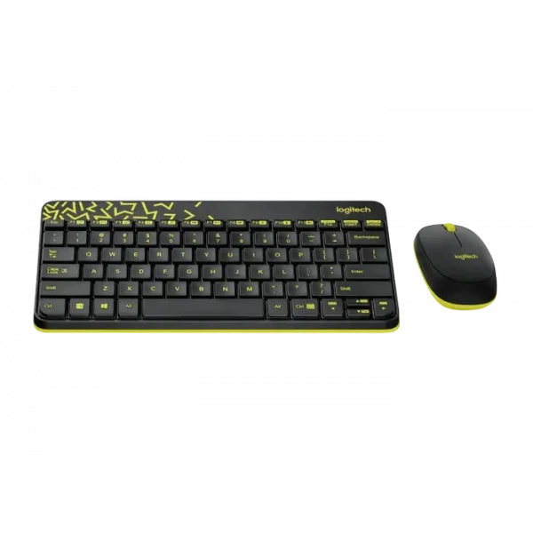 Клавиатура и мышь Logitech MK240, Беспроводное, Чёрный/Жёлтый