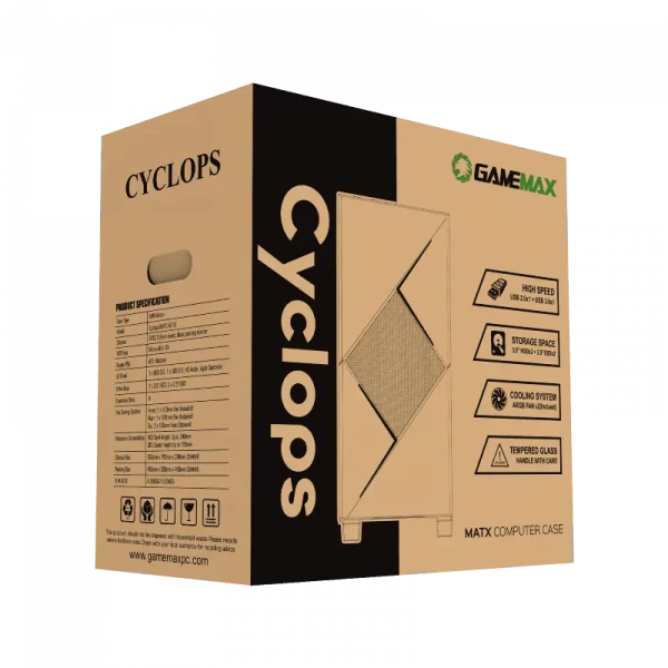 Компьютерный корпус Gamemax Cyclops, Midi-Tower, Без блока питания, Чёрный