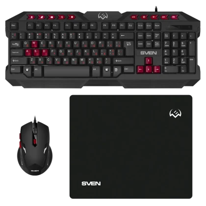 Клавиатура, мышь и коврик для мыши SVEN GS-9200, Проводное, Черный/Красный