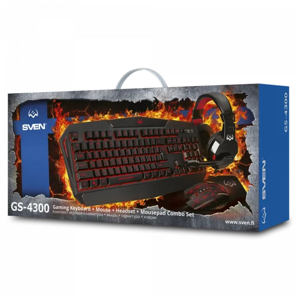 Set Tastatură + Mouse + Mouse Pad + Căști SVEN GS-4300, Cu fir, Negru