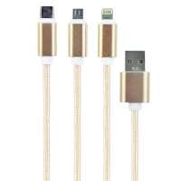 Cablu încărcare și sincronizare Cablexpert CC-USB2-AM31-1M-G, USB Type-A/Micro USB, Type-C, Lighting, 1m, Auriu