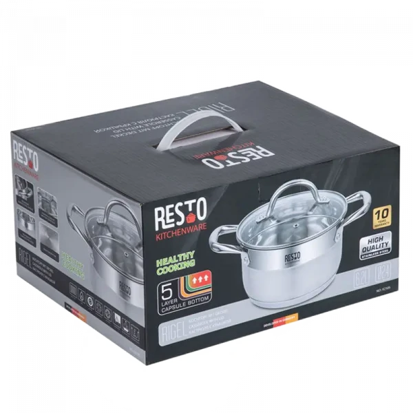 Кастрюля RESTO 92105, 6.2л, 24см, Нержавеющая сталь
