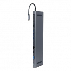 Adaptor Video Cablexpert A-CM-COMBO9-01, USB Type-C - LAN, VGA, HDMI, USB Type-C, USB Type-A, SD card-reader, Gri