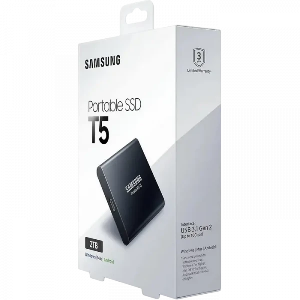 Внешний портативный SSD-накопитель Samsung Portable SSD T5, 2 TB, Чёрный (MU-PA2T0B/WW)