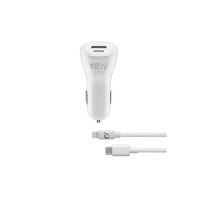 Incărcător de mașină Cellularline USB-C Car Charger Dual Kit, 18W, Alb