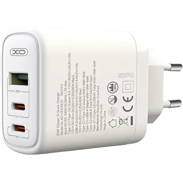 Зарядное устройство XO CE04A, 65Вт, Белый