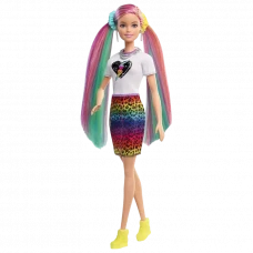 Păpușa Barbie Leopard rainbow hair GRN81