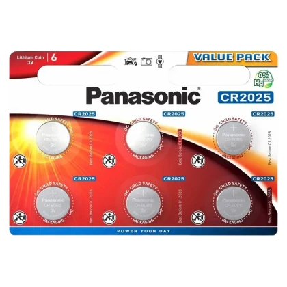 Дисковые батарейки Panasonic CR-2025EL, CR2025, 6шт.