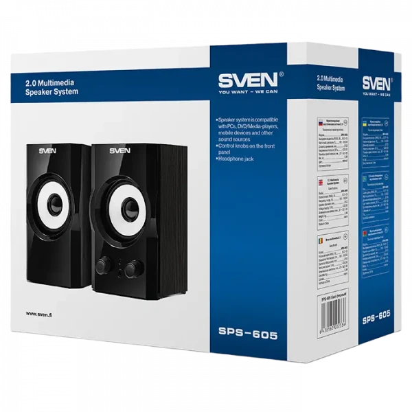 Компьютерные колонки 2.0 SVEN SPS-605, Чёрный