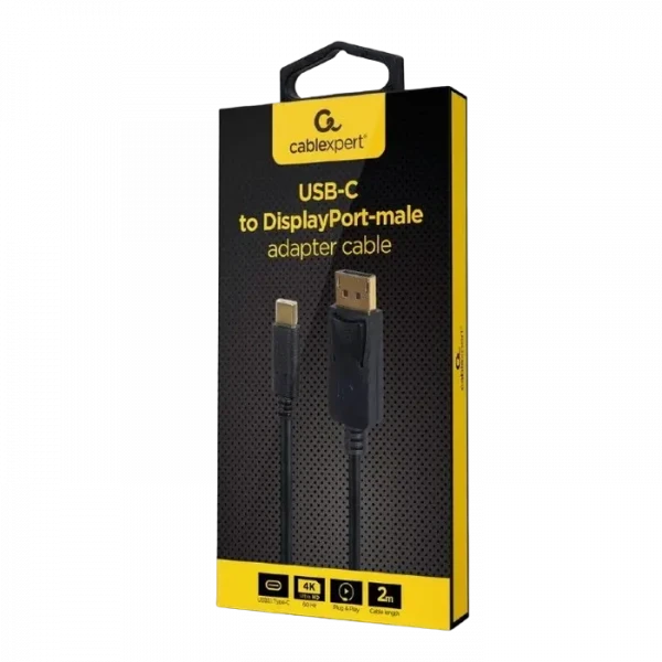 Видеокабель Cablexpert A-CM-DPM-01, USB Type-C (M) - DisplayPort (M), 2 м, Чёрный