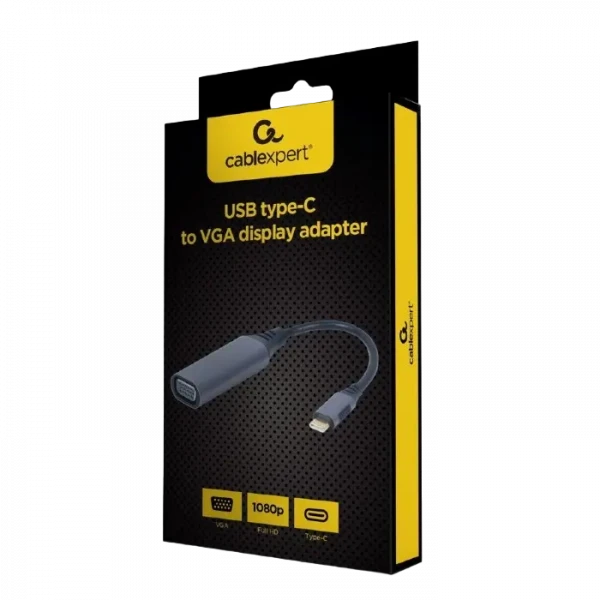 Видеоадаптер Cablexpert A-USB3C-VGA-01, USB Type-C (M) - VGA D-Sub (F), 0,15м, Серый