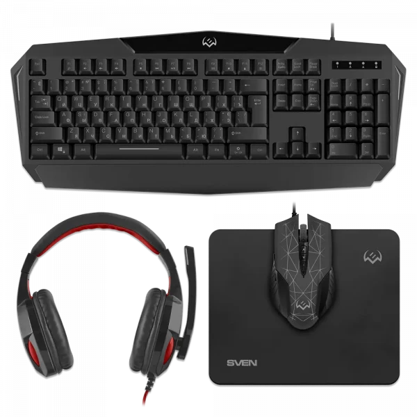 Set Tastatură + Mouse + Mouse Pad + Căști SVEN GS-4300, Cu fir, Negru