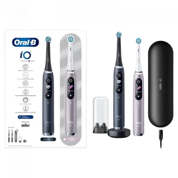 Periuță de dinți electrică Braun Oral-B iO 9 Duo, Black Onyx | Rose Quartz
