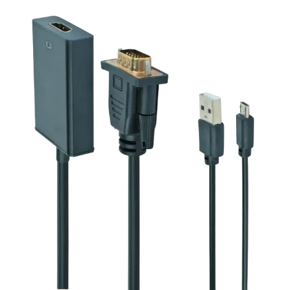 Видео/Audio конвертер Cablexpert A-VGA-HDMI-01, VGA D-Sub + 3.5 mm Jack - HDMI (F), 0,15м, Чёрный
