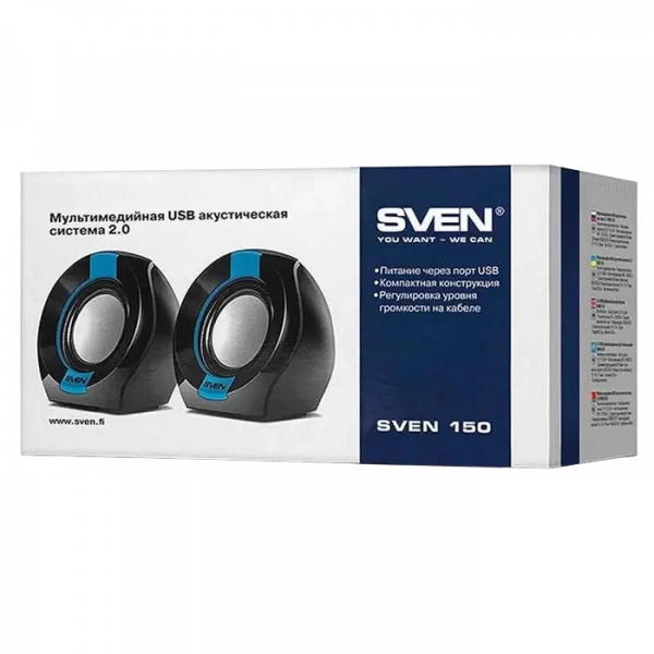 Компьютерные колонки 2.0 SVEN 150, Черный/Синий