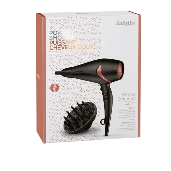 Uscător de păr BaByliss Bronze Shimmer D566E, 2200 W, Negru