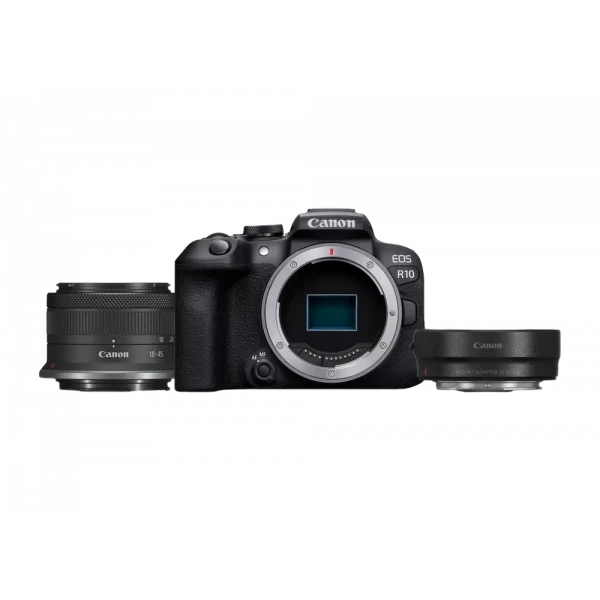 Aparat Foto Mirrorless Canon EOS R10 & RF-S 18-45mm IS STM KIT & Adapter EF-EOS R pentru obiective EF-S și EF