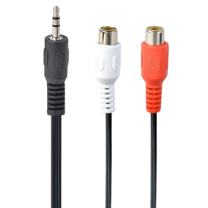 Аудио адаптер Cablexpert CCA-406, 3.5mm 3-pin (M) - 2x RCA (F), 0,2м, Чёрный